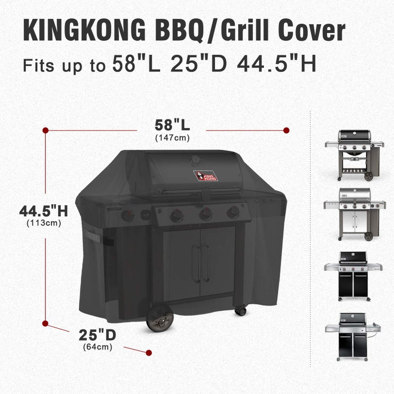 Kingkong 7130 Grill Cover for Weber Genesis II 3 Burner Grill and Genesis 300 Series Grills (Compared to 7130) including Brush, Tongs and Thermometer - Image 2
